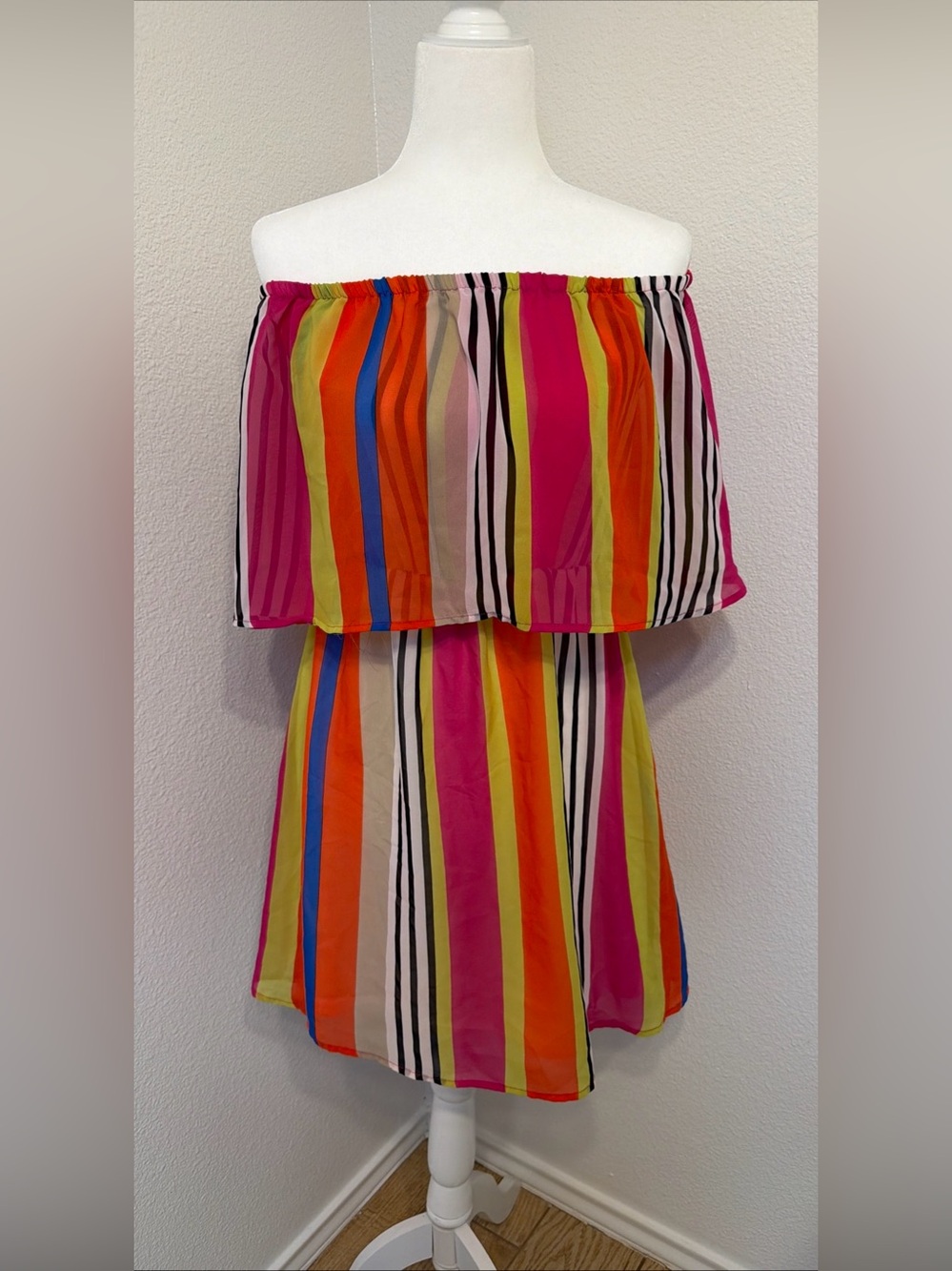 Palms Away Mini Dress Women's Oversized Small Striped  Tropical Beach Cruise